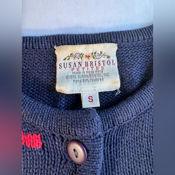 Susan Bristol Vintage 1991 bows short sleeve sweater hand embroidered Size S - Picture 7 of 7